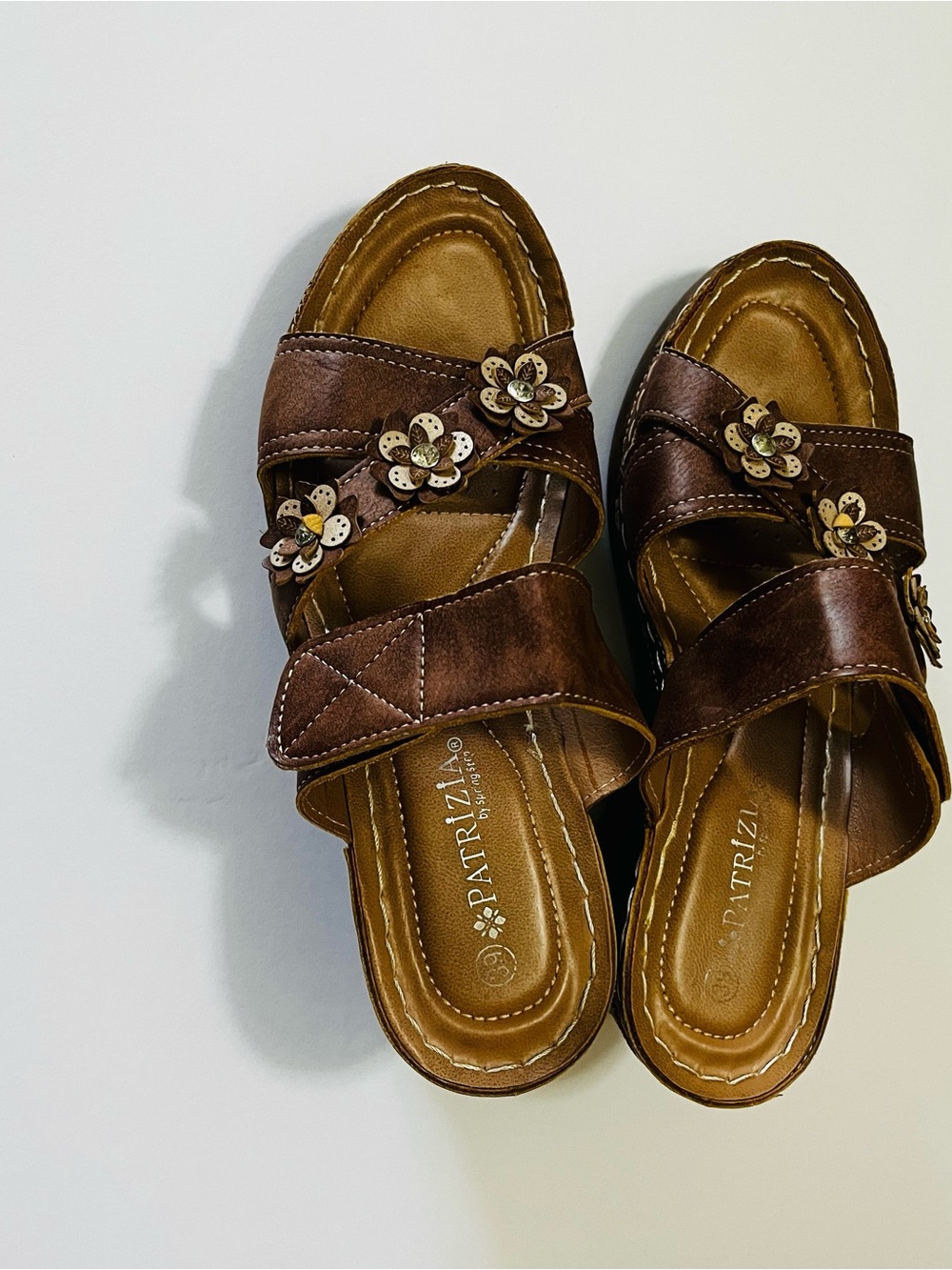 Spring Step Brown Floral Strap Slide Sandals - Picture 2 of 4